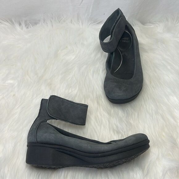 Dansko Lulu Dusky Grey-Black Ankle Strap Wedge Shoes Sz 37/US 6.5-7 - Picture 1 of 8